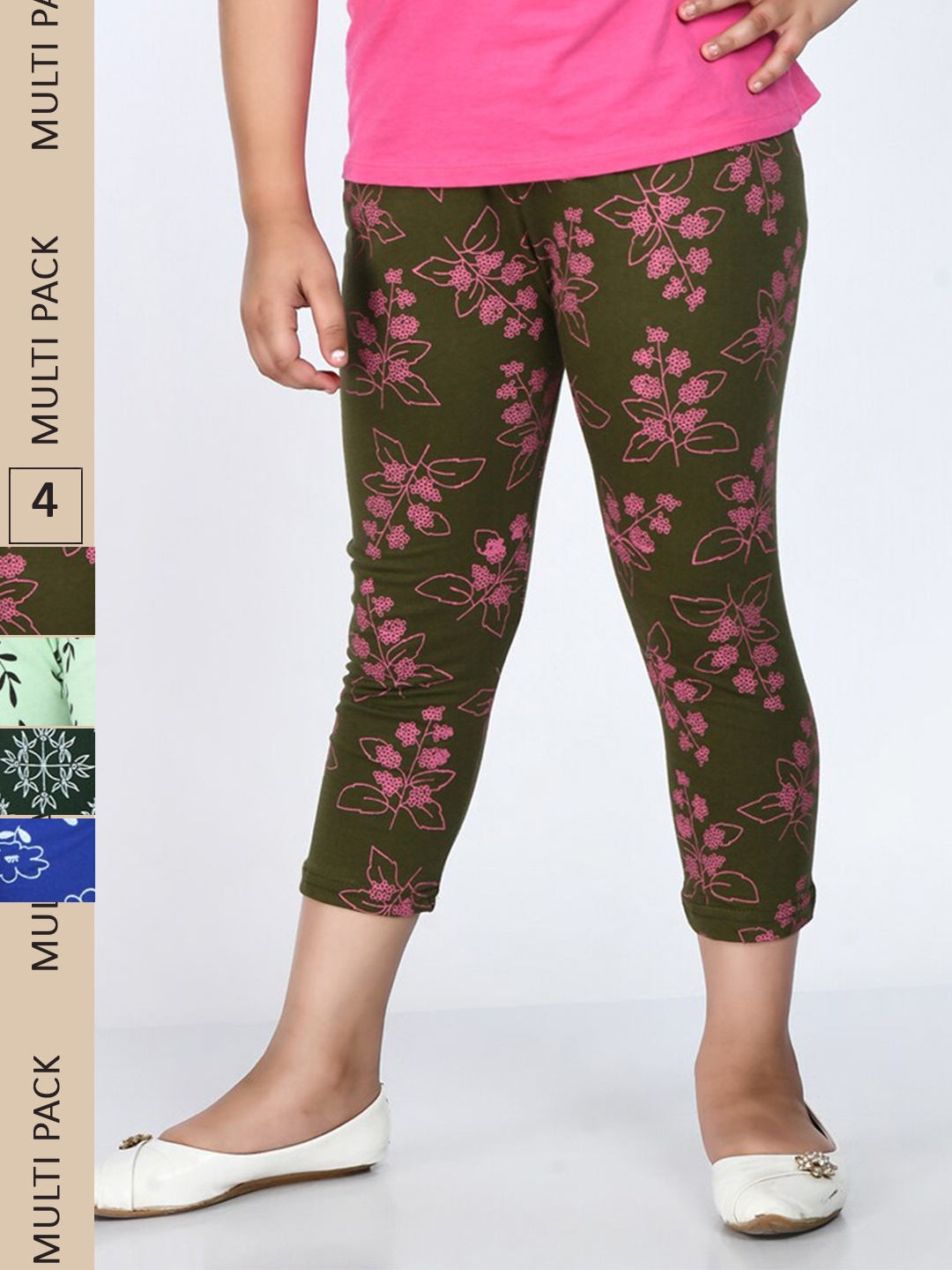 

IndiWeaves Girls Pack Of 4 Printed Cotton Capris, Blue