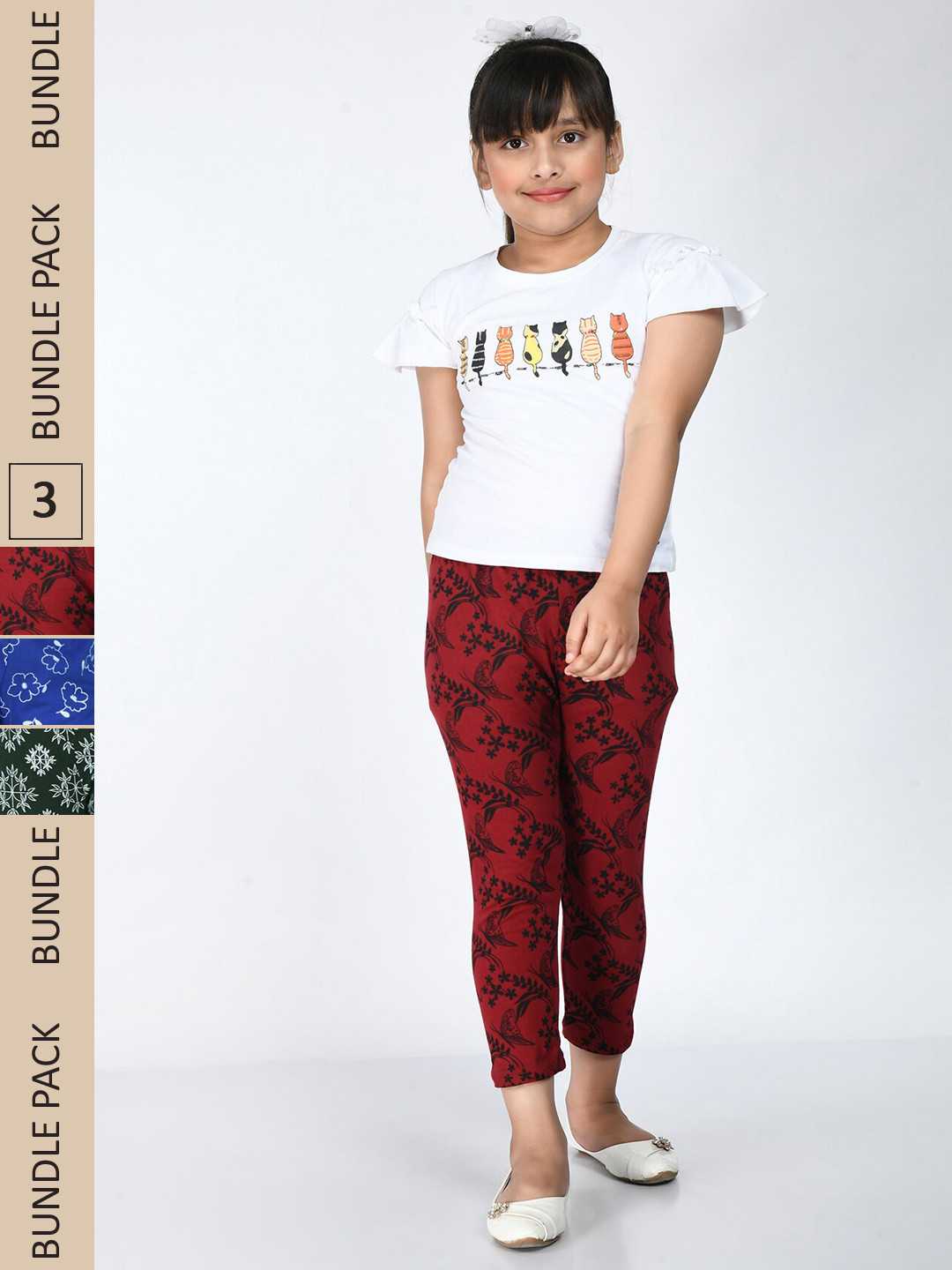 

IndiWeaves Girls Pack Of 3 Printed Pure Cotton Capris, Blue