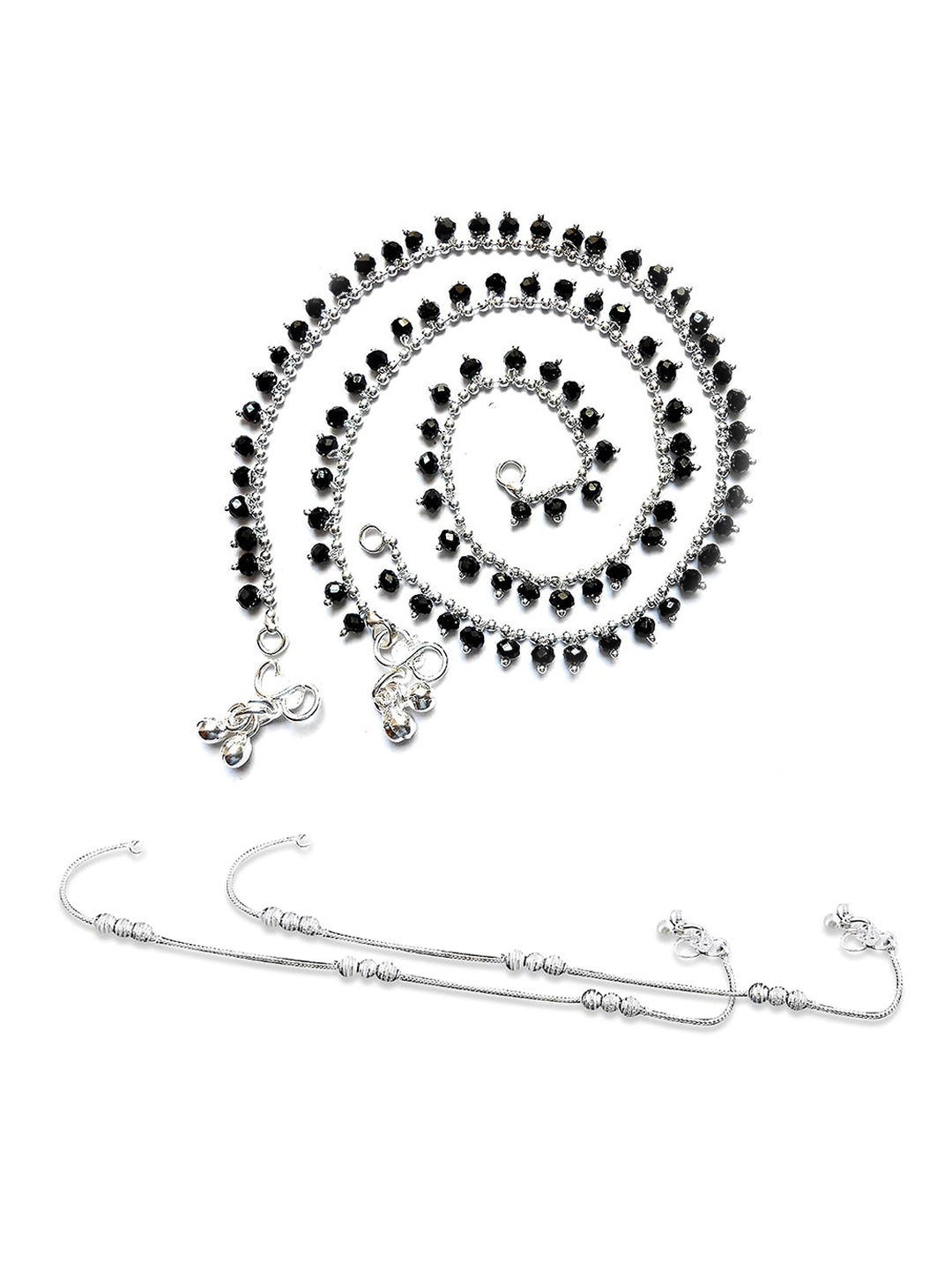 

RUHI COLLECTION Set of 2 Silver-Plated Beaded Anklets