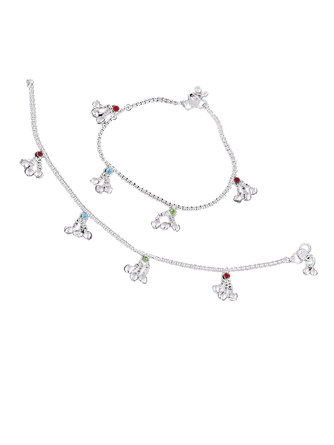 

RUHI COLLECTION Silver-Plated Stone-Studded Anklets