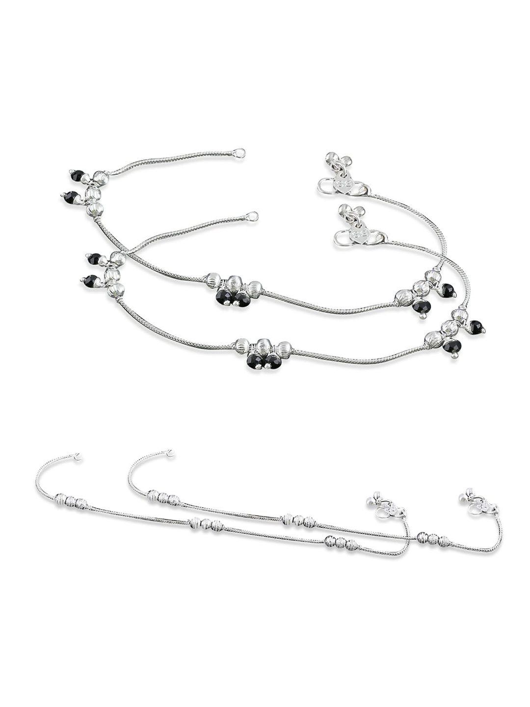 

RUHI COLLECTION Set Of 4 Silver Plated Beaded Anklets