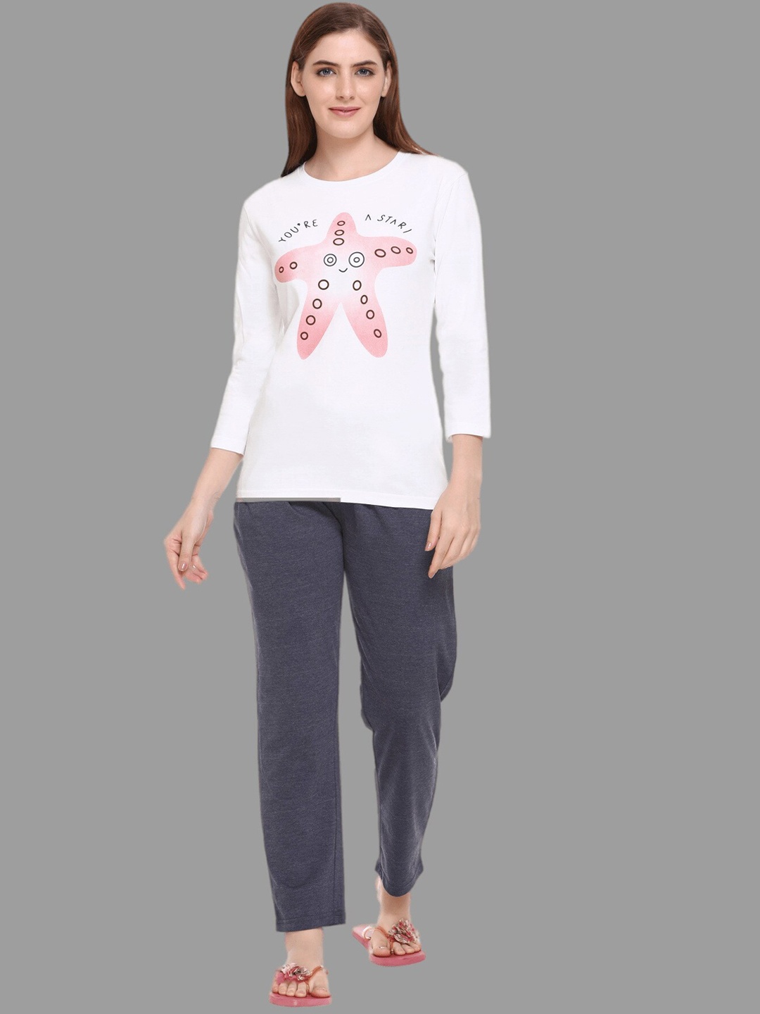 

Y&I Graphic Printed Night Suit, White