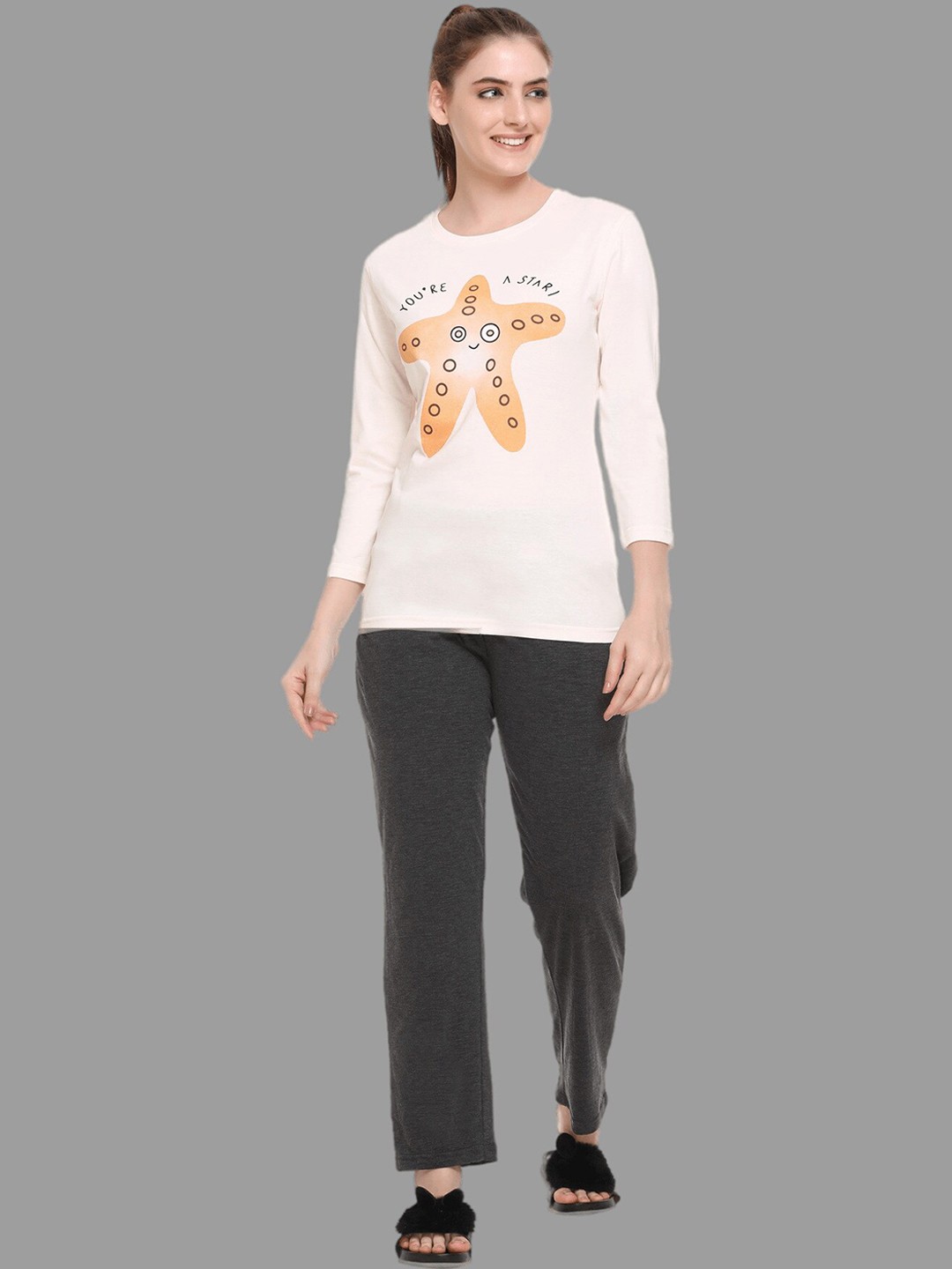 

Y&I Graphic Printed Night Suit, Peach