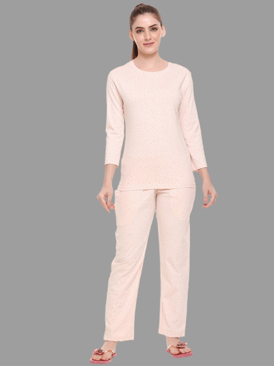 

Y&I Geometric Printed Night Suit, Peach
