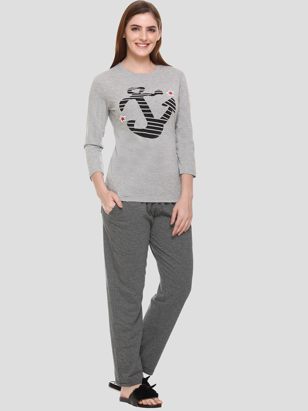 

Y&I Graphic Printed Night Suit, Grey