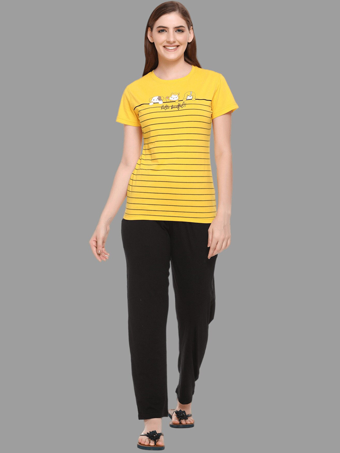 

Y&I Striped Night Suit, Yellow
