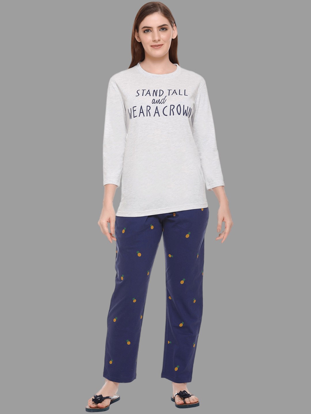 

Y&I Typography Printed Night Suit, Grey