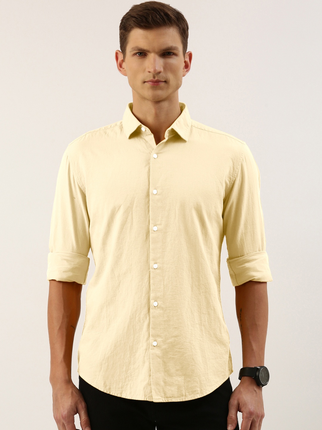

IVOC Slim Fit Pure Cotton Casual Shirt, Beige