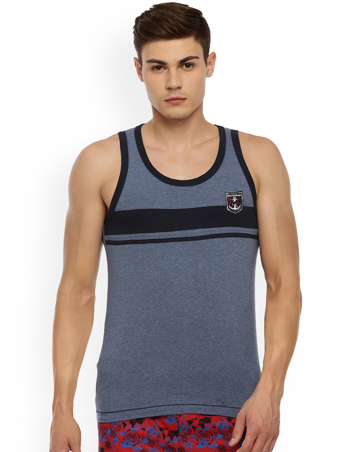 

Macroman M-Series Striped Basic Cotton Innerwear Vests, Blue
