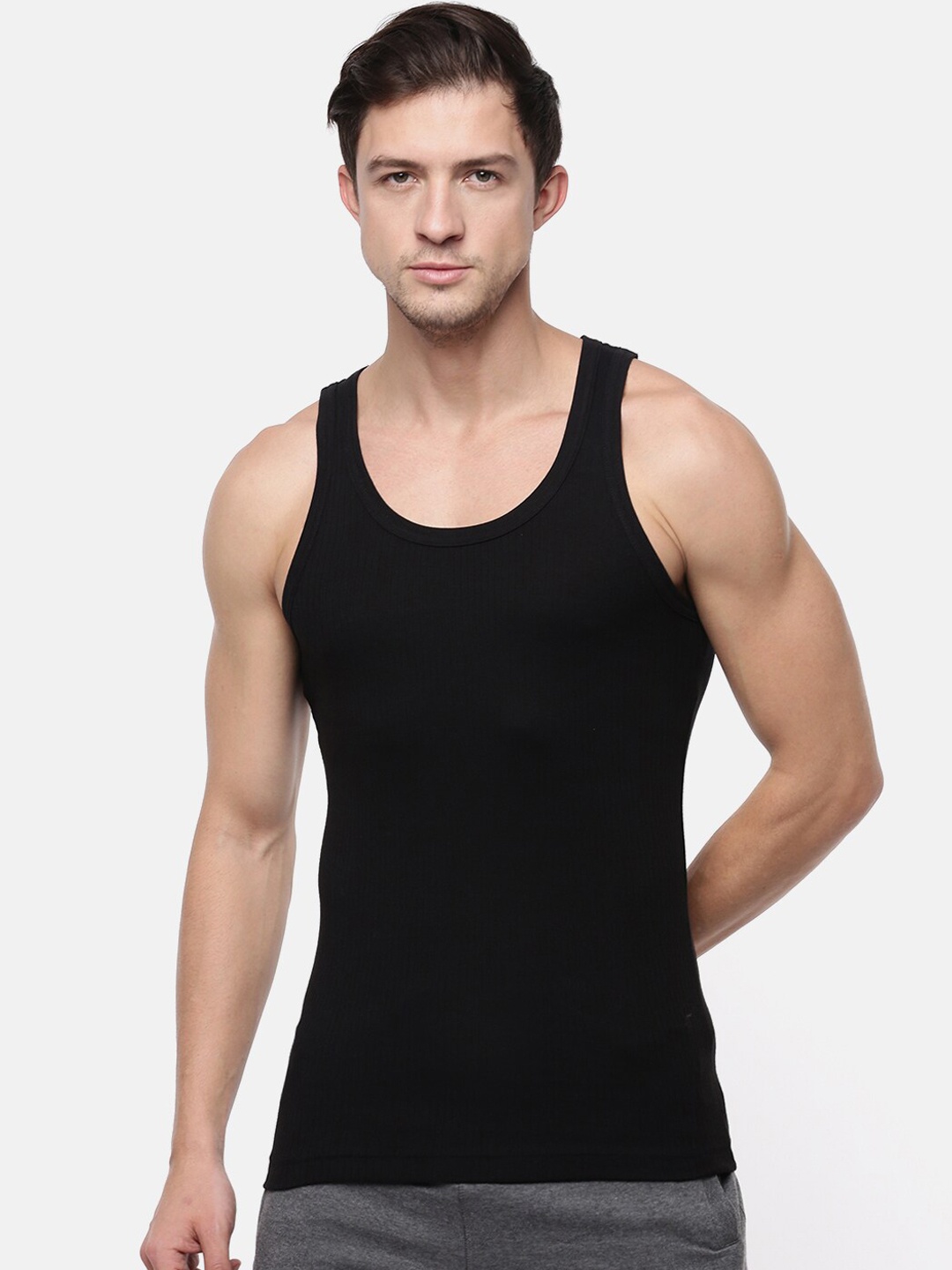 

Macroman M-Series Round Neck Pure Cotton Innerwear Sports Vests, Black