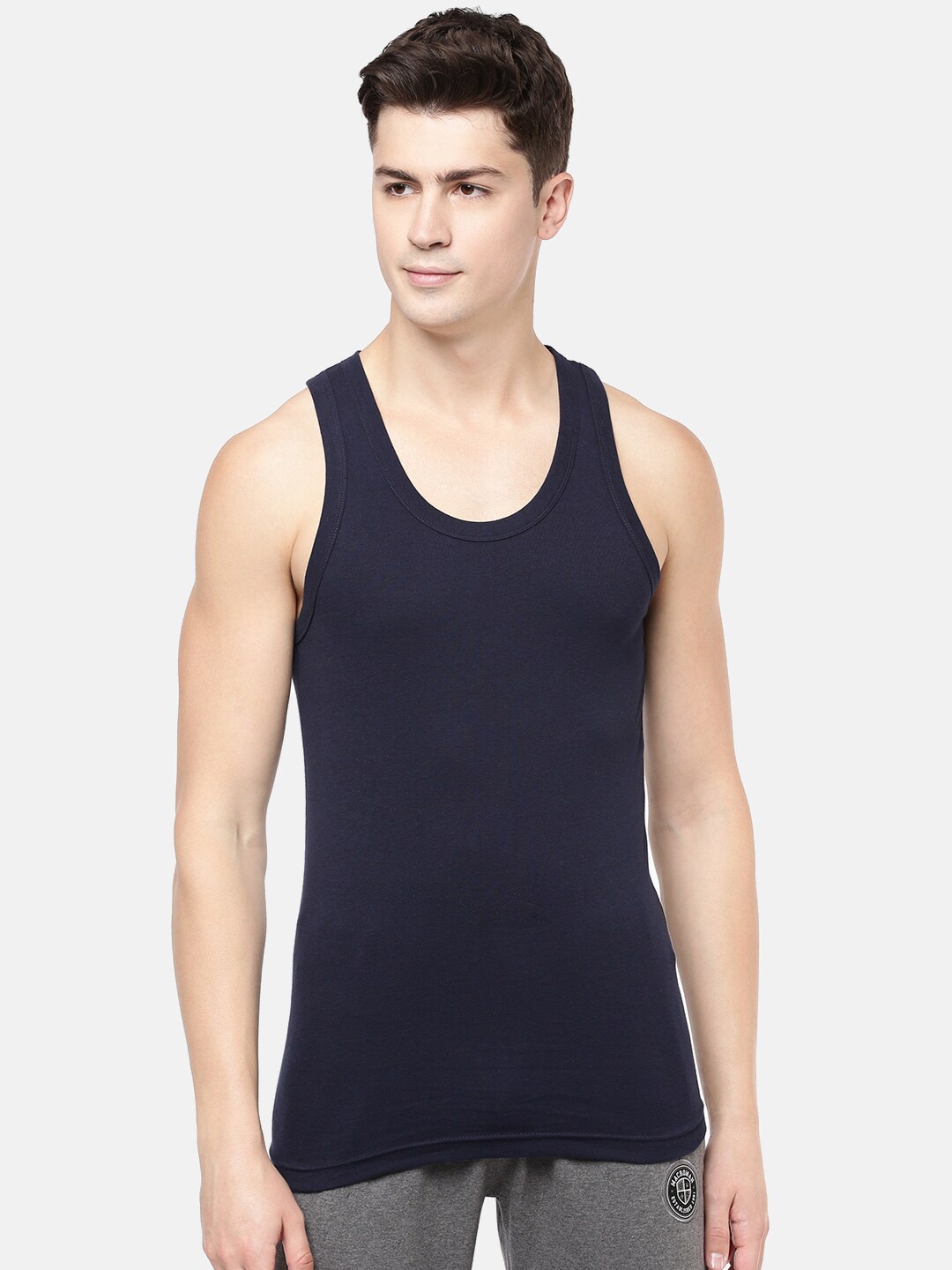 

Macroman M-Series Round Neck Sleeveless Pure Cotton Innerwear Vest, Black