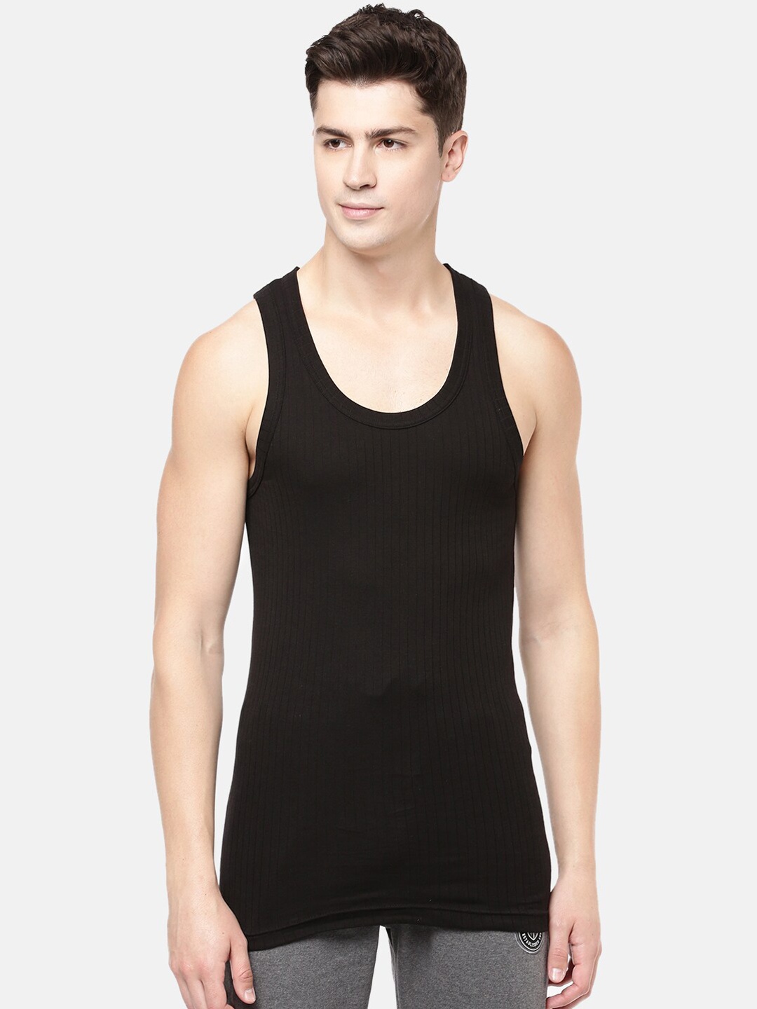 

Macroman M-Series Round Neck Sleeveless Pure Cotton Basic Sports Vests, Black