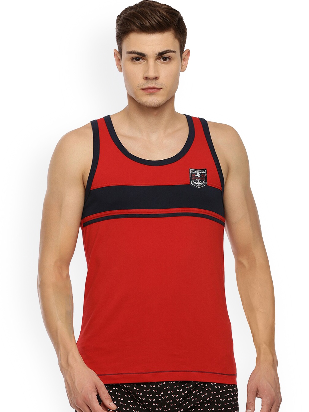 

Macroman M-Series Striped Sleeveless Cotton Innerwear Vests, Red