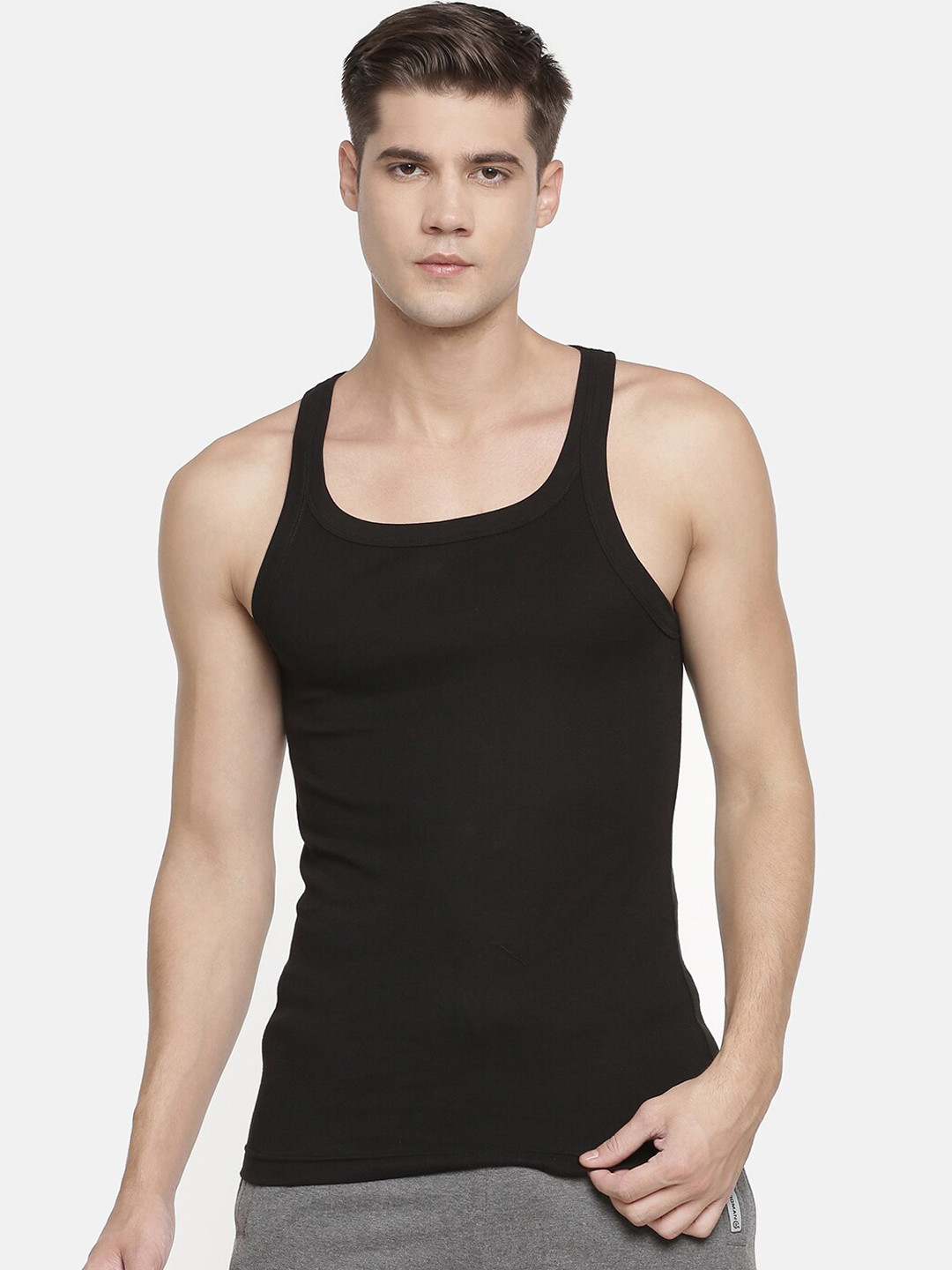 

Macroman M-Series Round Neck Sleeveless Pure-Cotton Innerwear Gym Vests, Black