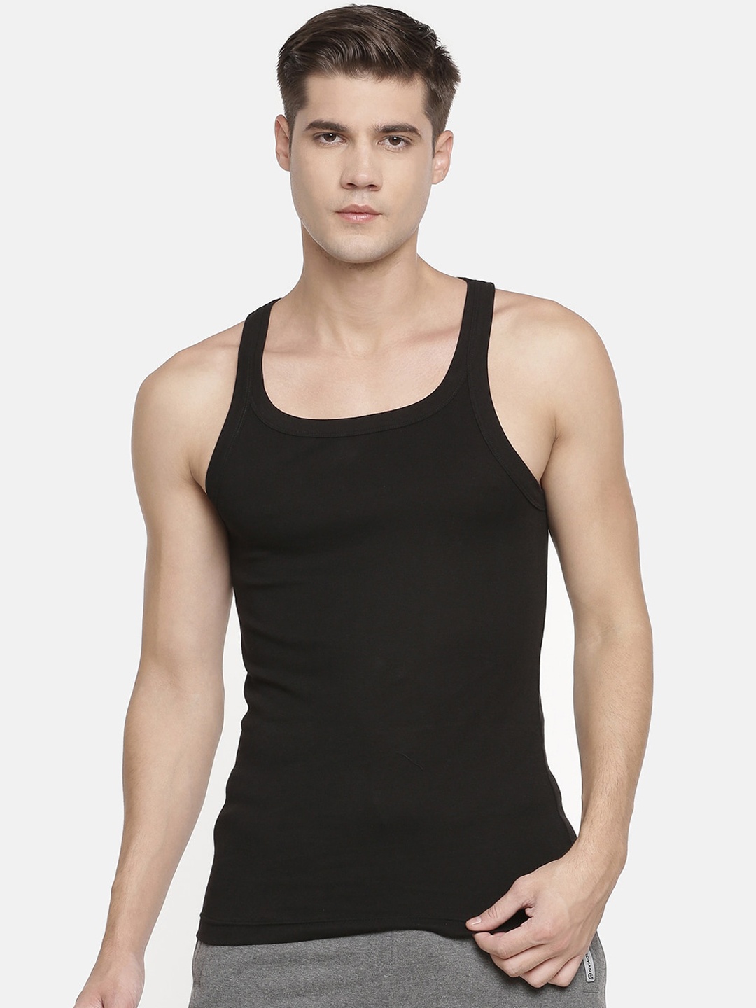 

Macroman M-Series Round Neck Sleeveless Pure-Cotton Innerwear Gym Vests, Black
