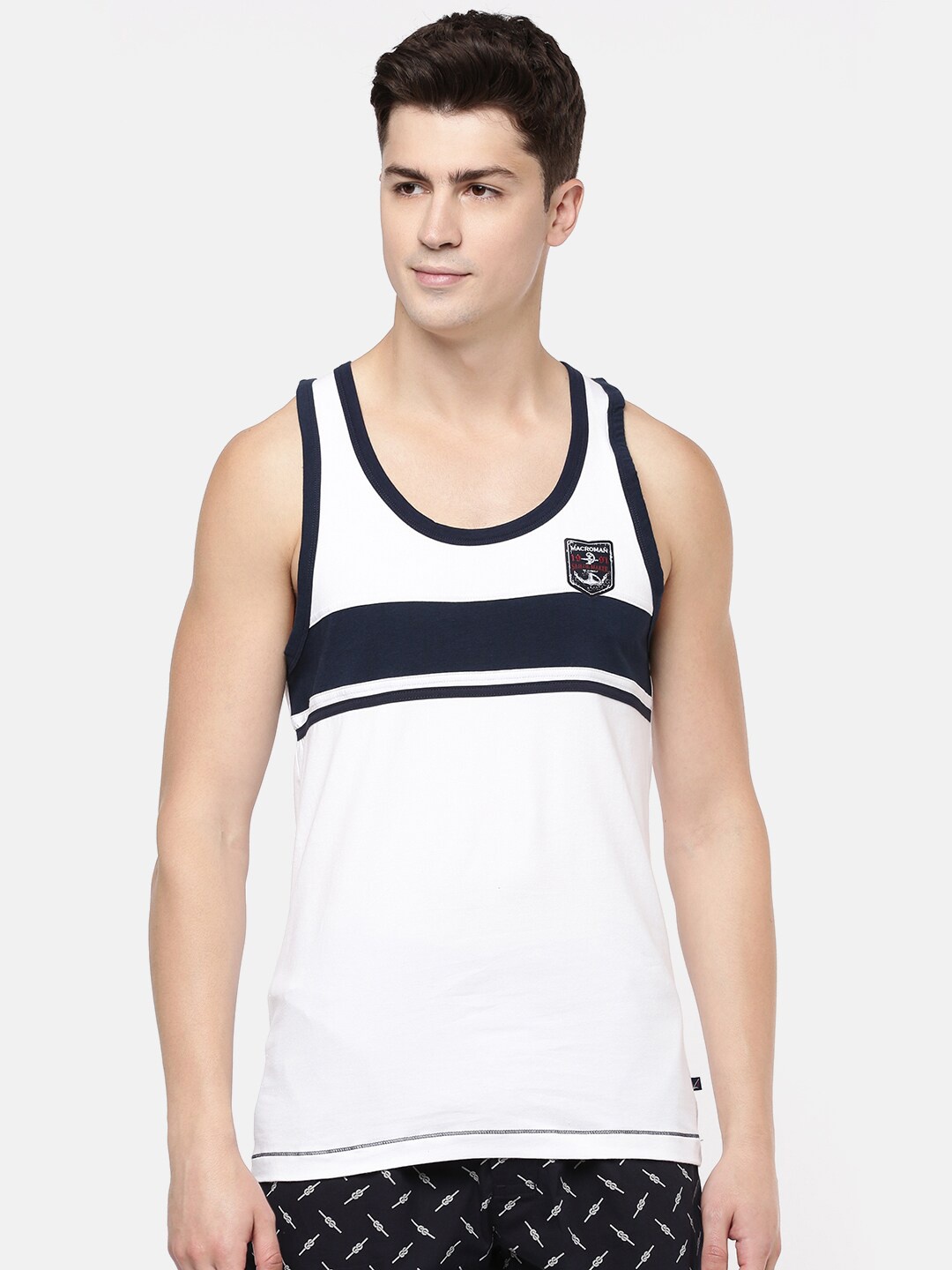 

Macroman M-Series Striped Pure Cotton Gym Vests, White