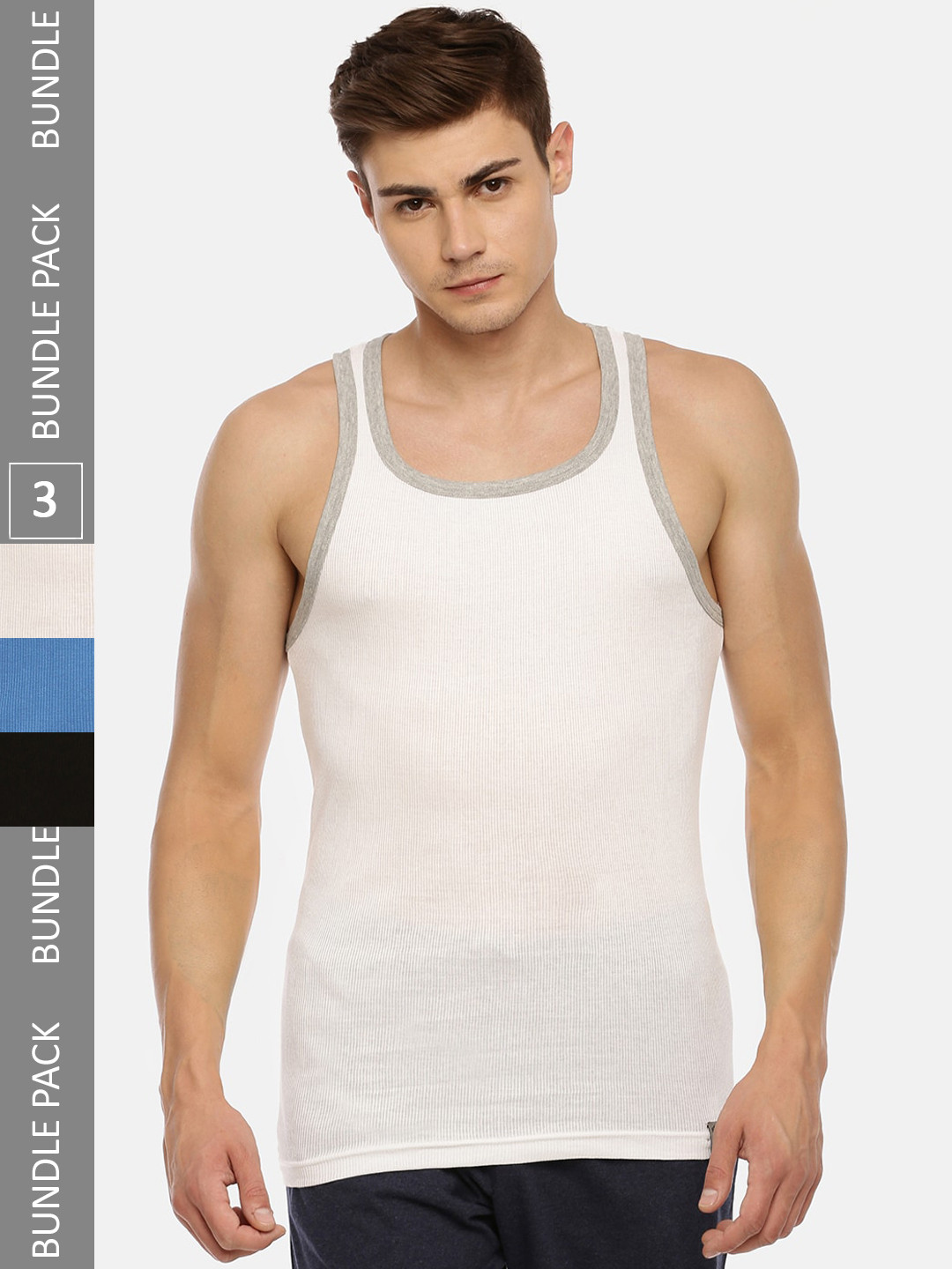 

Macroman M-Series Pack Of 3 Pure-Cotton Innerwear Vests, Black