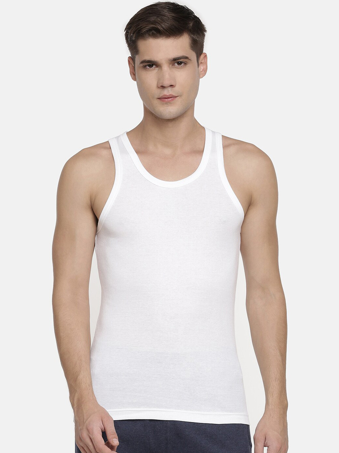 

Macroman M-Series Ribbed Pure Cotton Anti-Microbial Basic Innerwear Vest, White