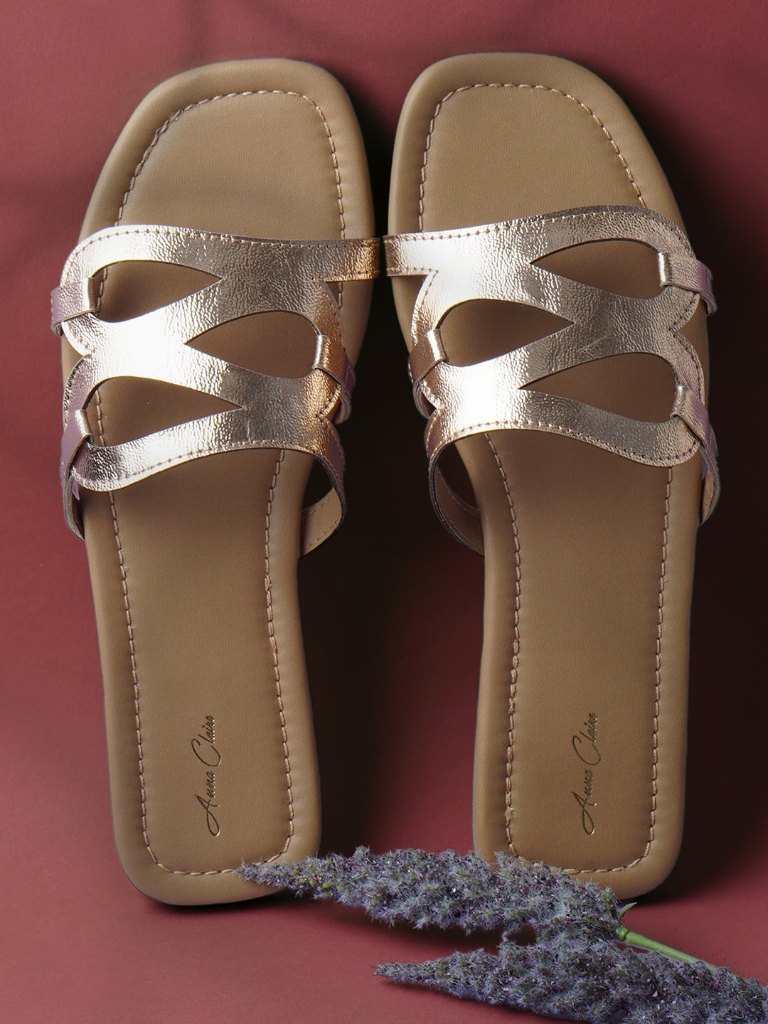 

Anna Claire Women Open Toe Flats With Laser Cuts, Gold