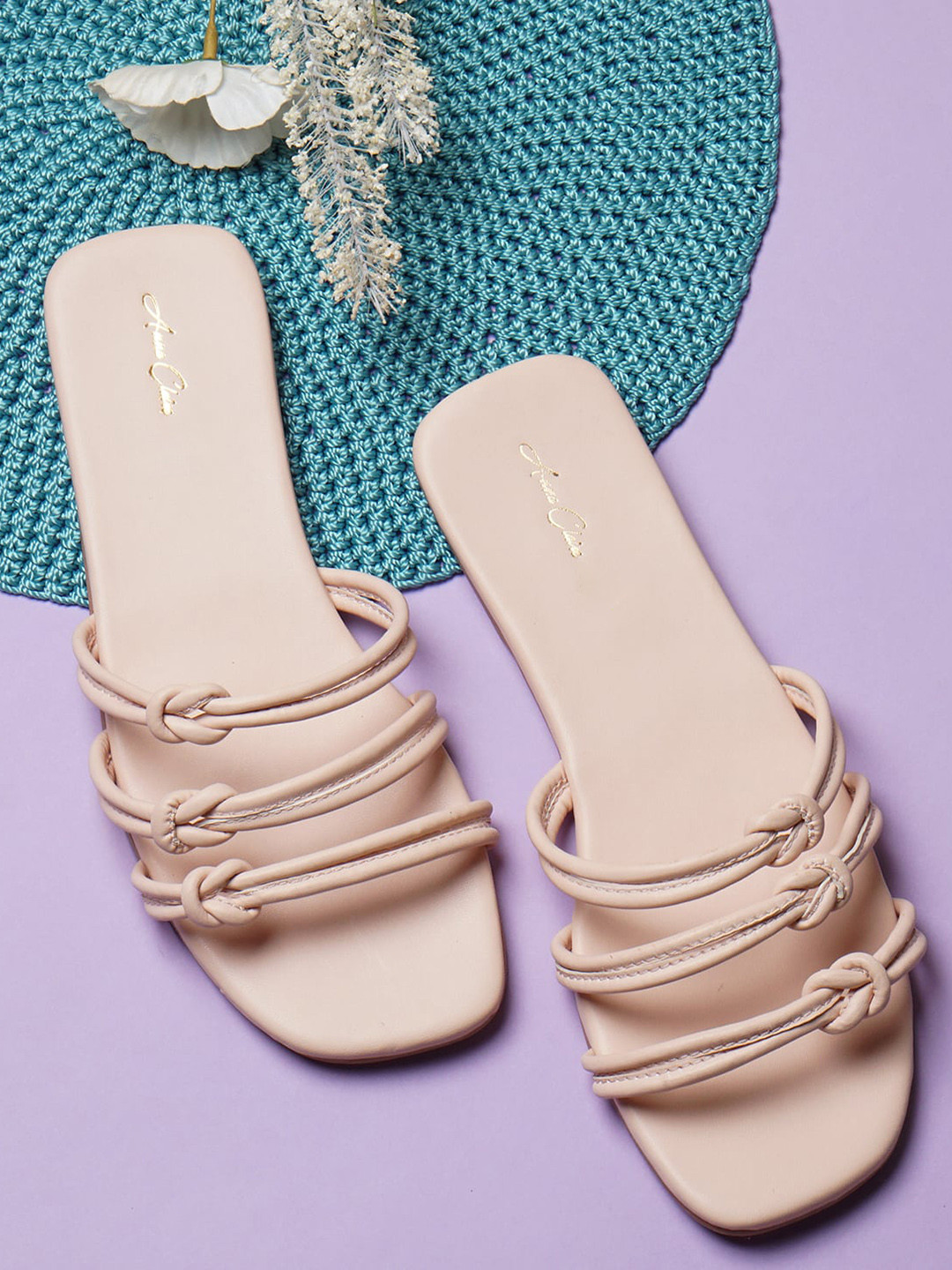 

Anna Claire Women Knotted Open Toe Flats, Peach