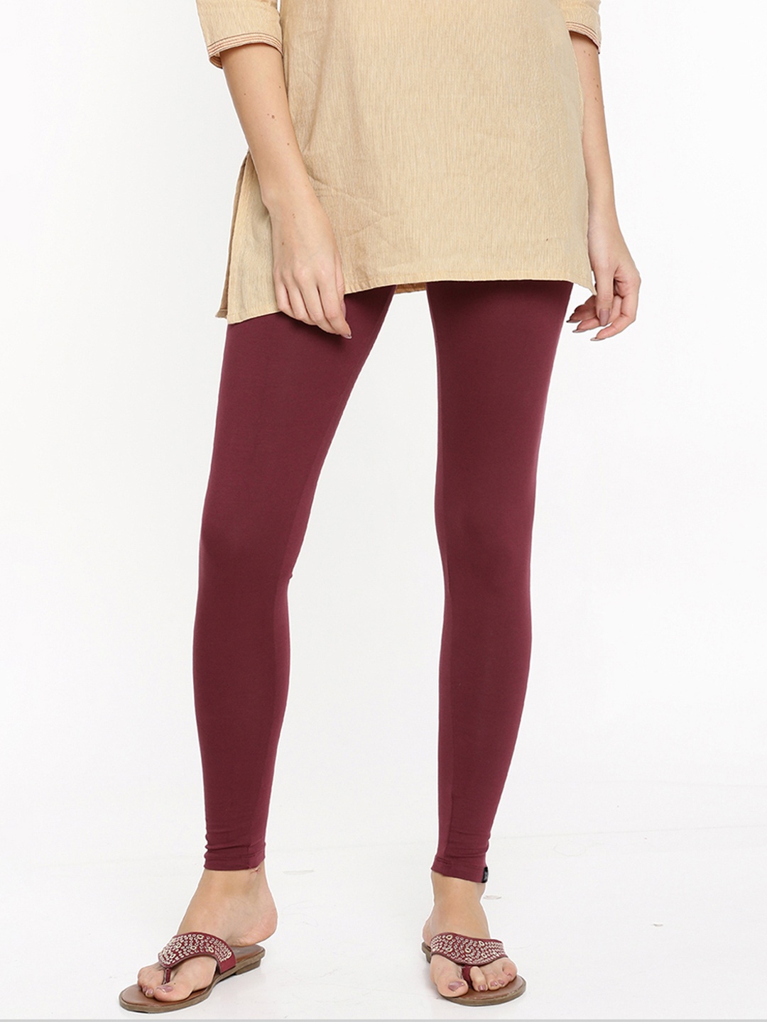 

TWIN BIRDS Women Solid Super Stretch Cotton Ankle Length Leggings, Maroon