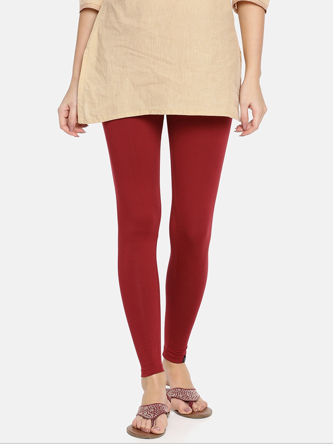 

TWIN BIRDS Women Solid Super Stretch Cotton Ankle Length Leggings, Maroon