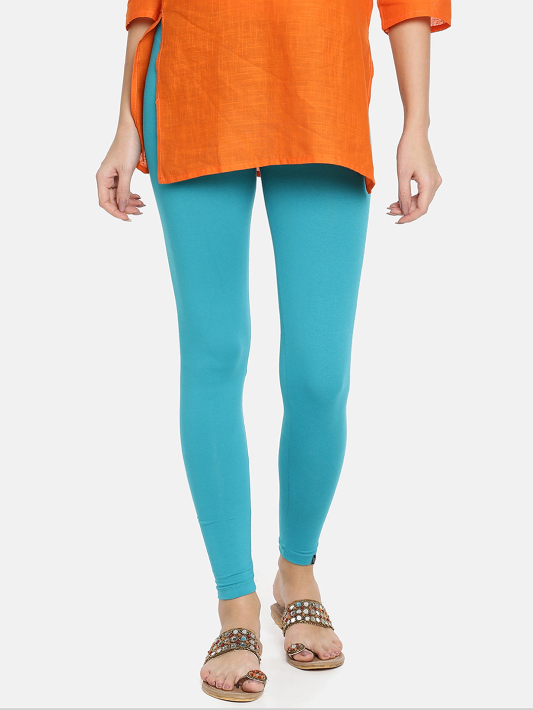 

TWIN BIRDS Women Solid Super Stretch Cotton Ankle Length Leggings, Blue