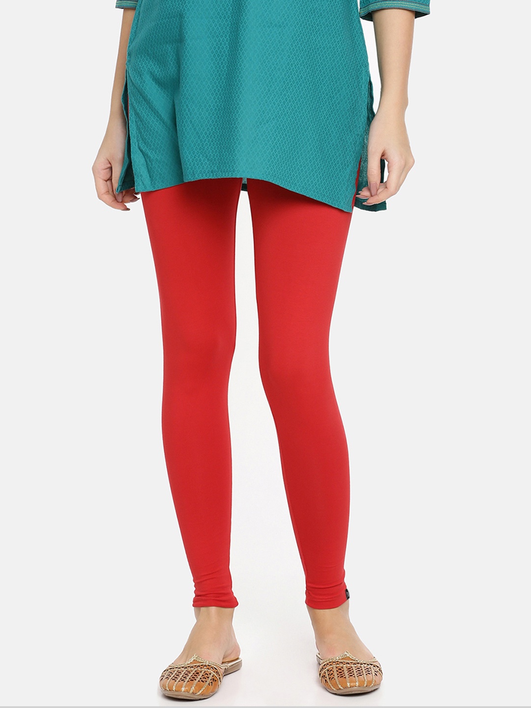 

TWIN BIRDS Women Solid Super Stretch Cotton Ankle Length Leggings, Red