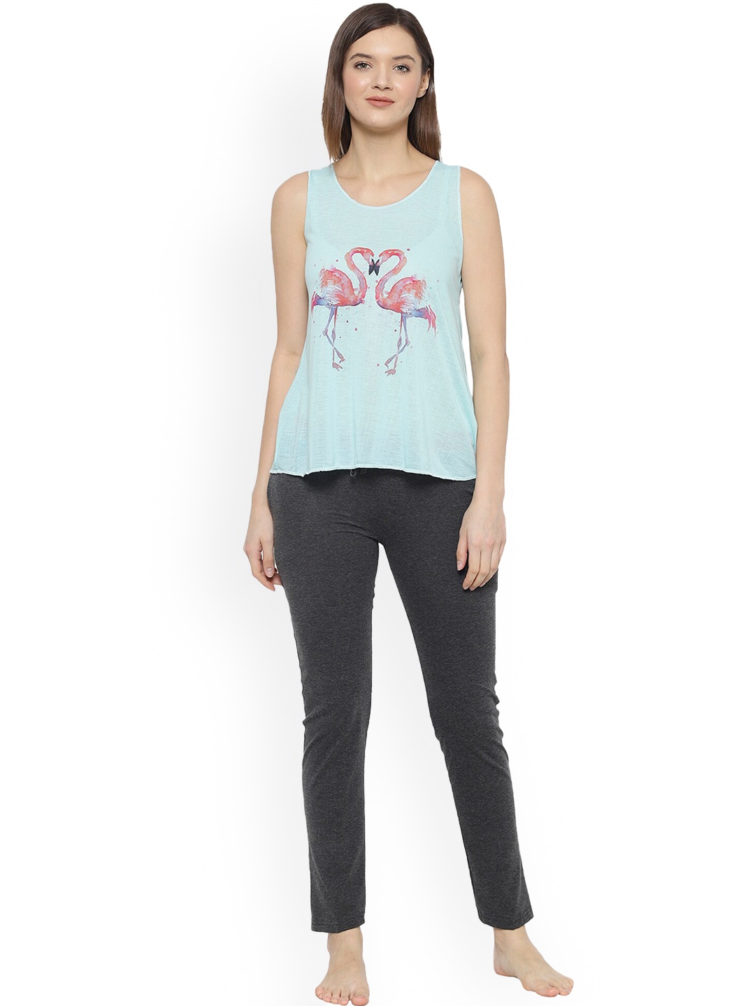 

VIMAL JONNEY Printed Cotton Top With Pyjamas Nightsuit, Sea green
