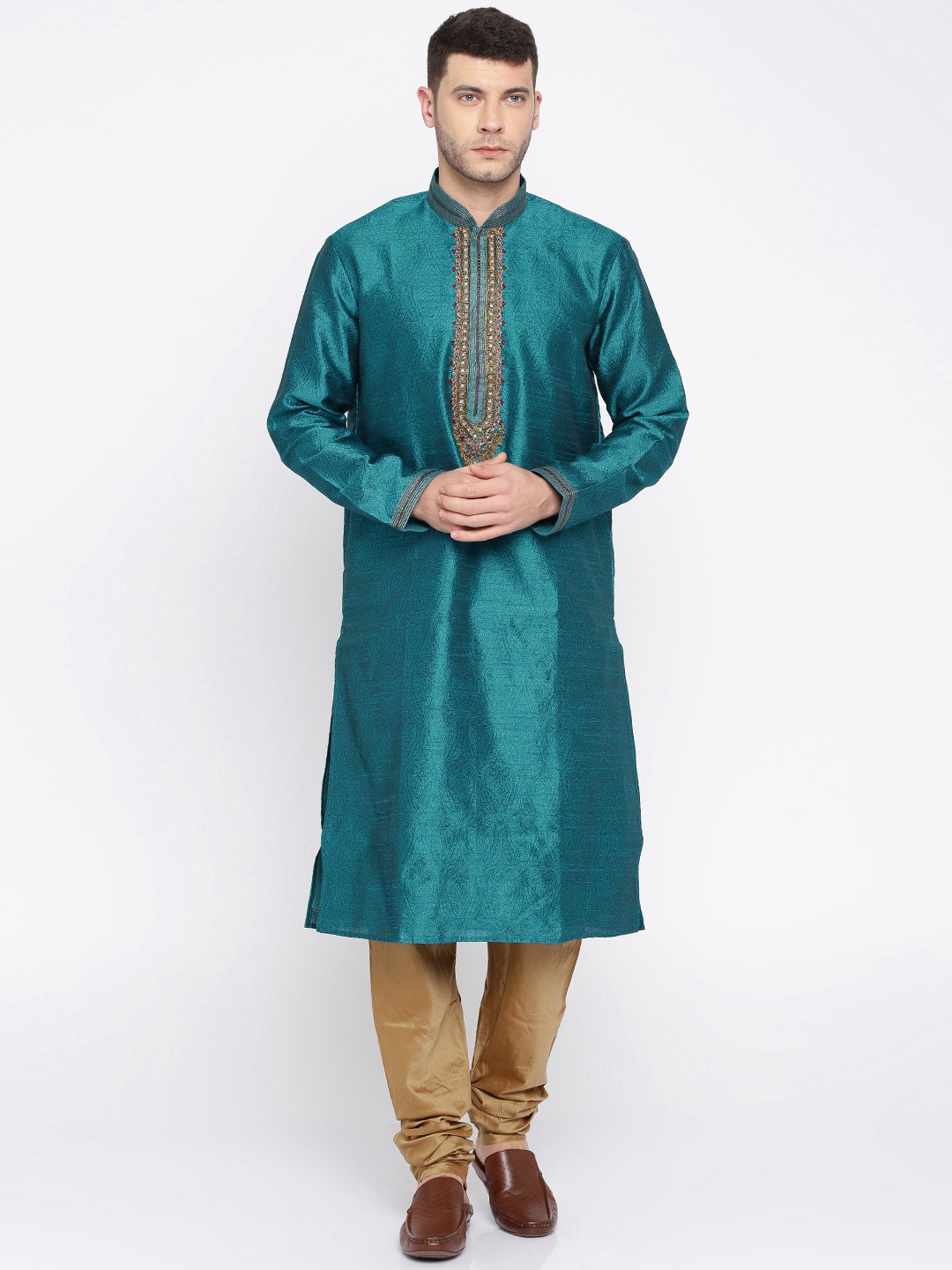 

ethnix by Raymond Men Blue & Brown Self Design Kurta with Pyjamas