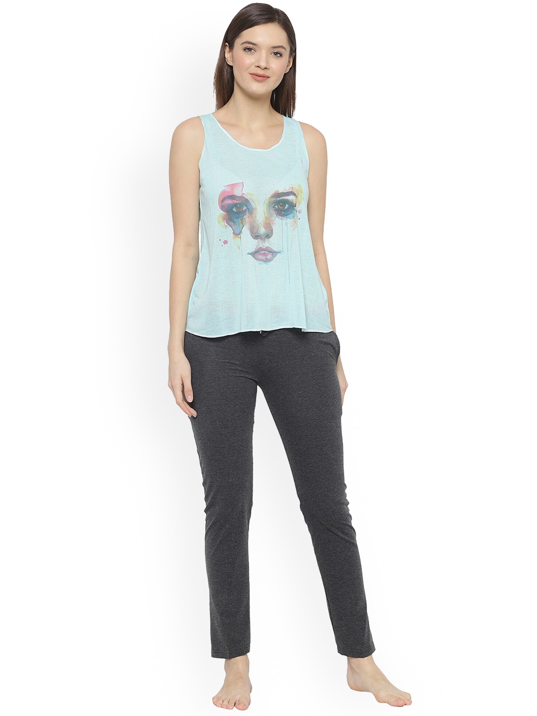 

VIMAL JONNEY Women Printed Top With Pyjamas Night Suit, Sea green