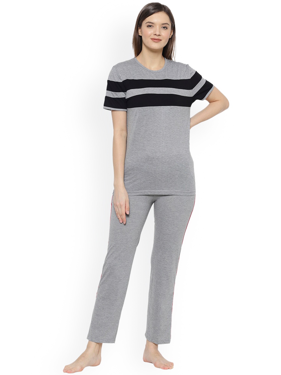 

VIMAL JONNEY Striped Night Suit, Grey