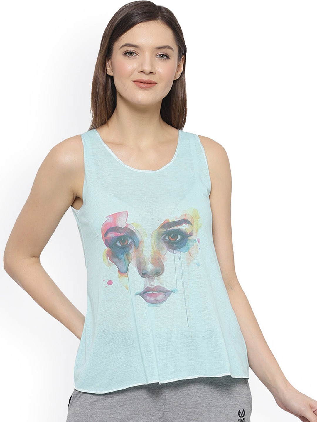 

VIMAL JONNEY Graphic Printed Night Suit, Turquoise blue