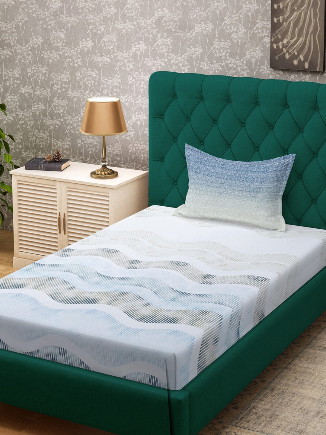 

KLOTTHE Blue Abstract 400 TC Cotton Fitted Single Bedsheet With 1 Pillow Cover
