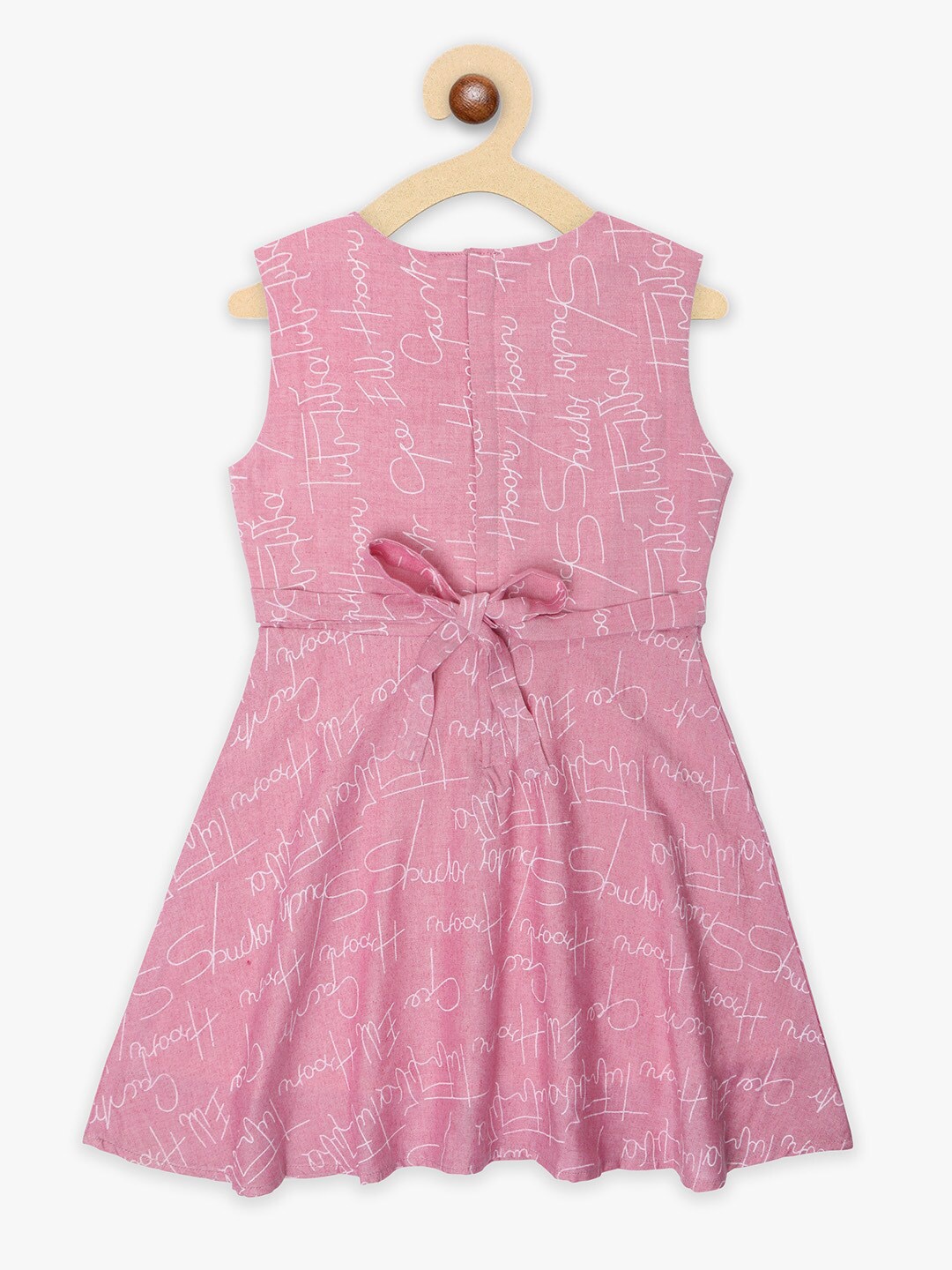 

YK Girls Typograpy Printed A-Line Dress, Pink