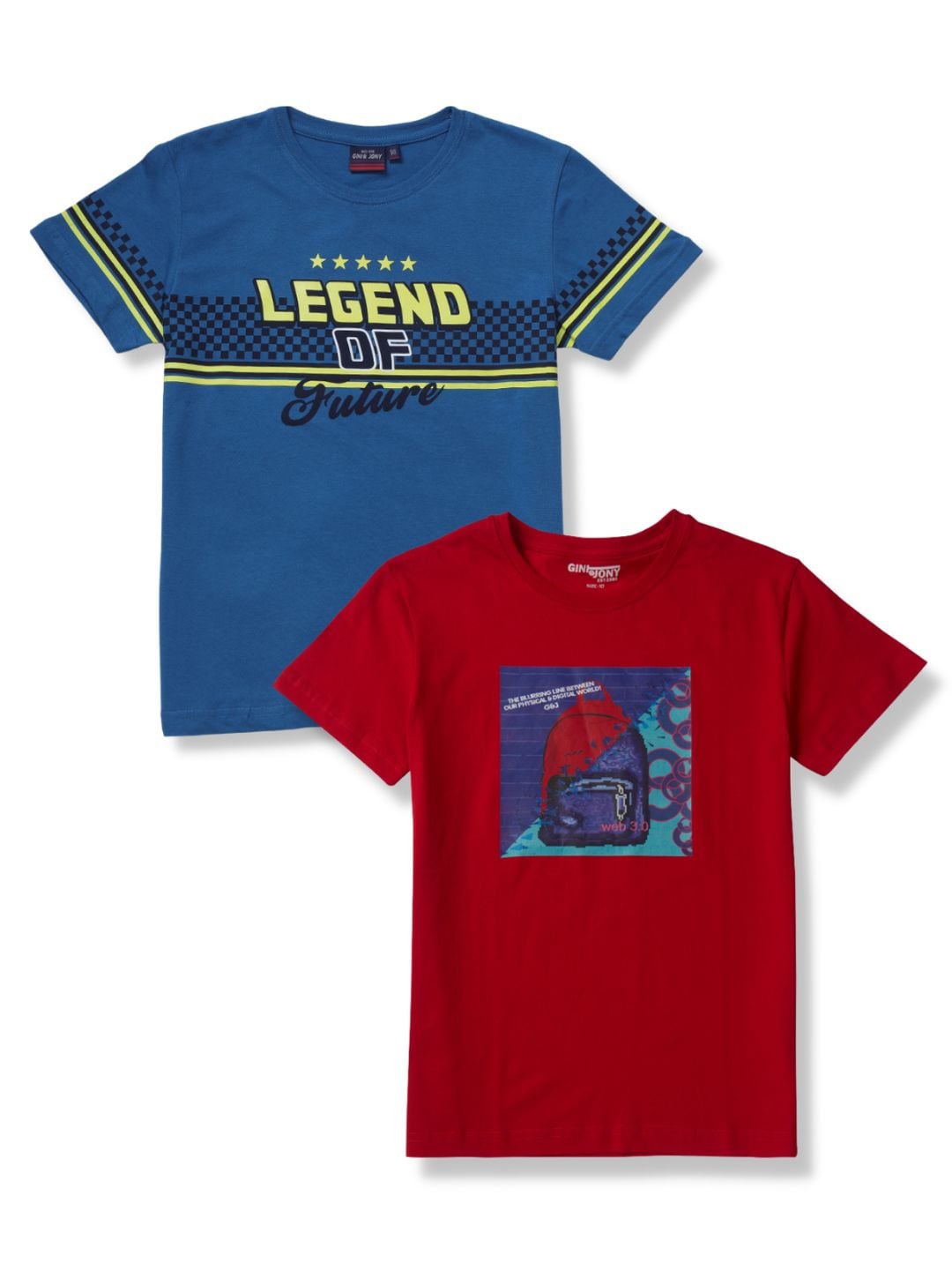 

Gini and Jony Boys Pack Of 2 Typography Printed Cotton T-shirts, Blue