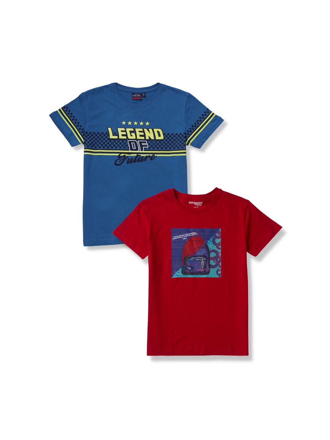 

Gini and Jony Boys Pack Of 2 Printed Cotton T-shirts, Blue