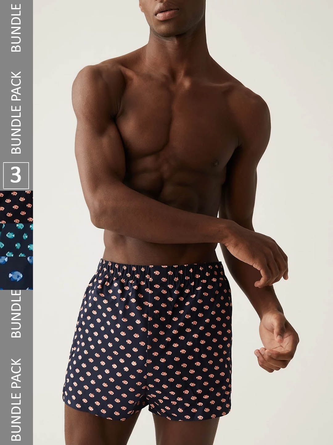 

Marks & Spencer Men Pack Of 3 Printed Pure Cotton Boxers, Navy blue