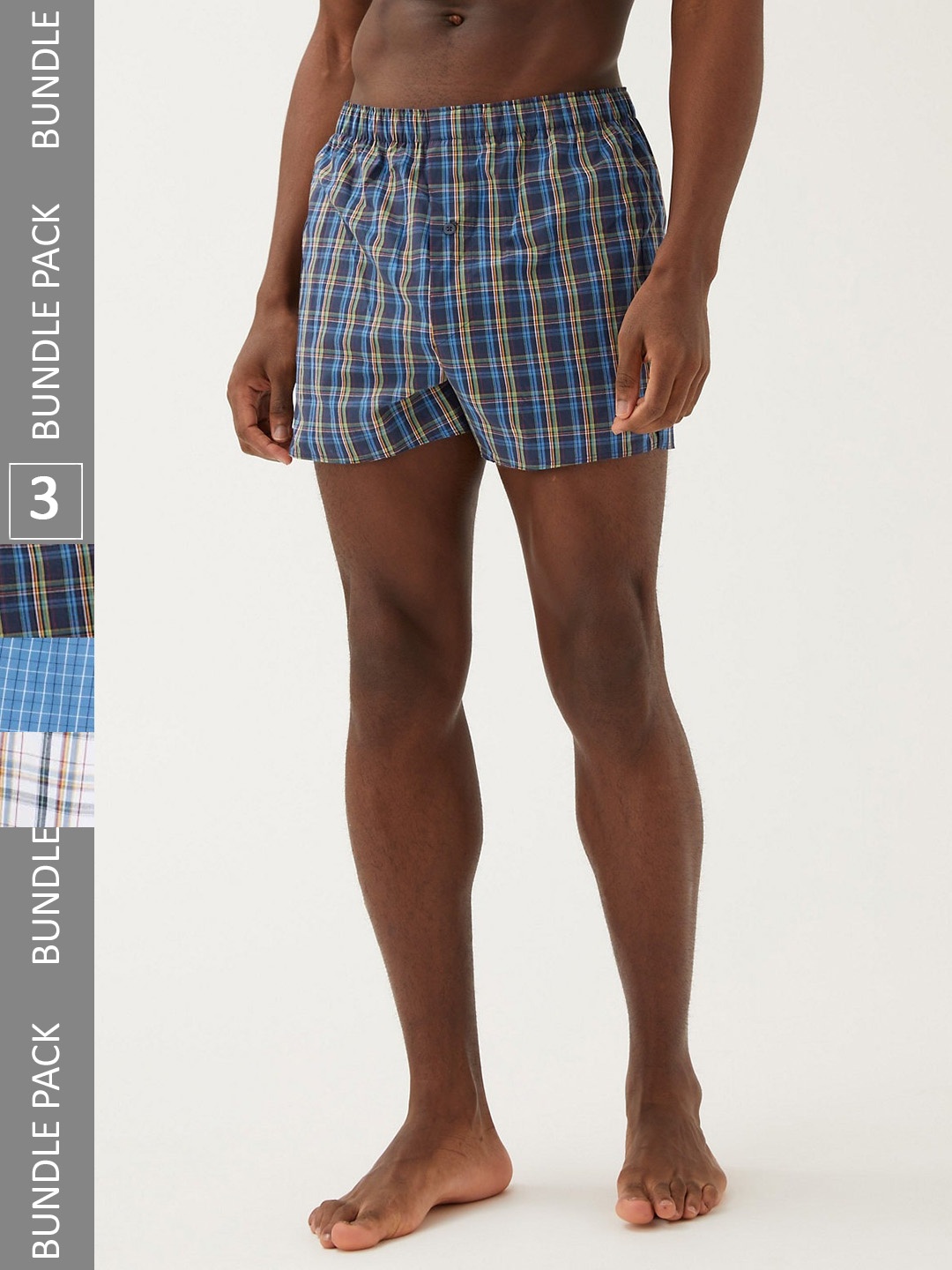 

Marks & Spencer Pack Of 3 Checked Pure Cotton Boxers, White