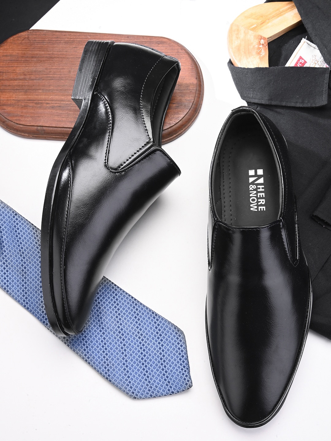 

HERE&NOW Men Black Round Toe Formal Slip-On Shoes