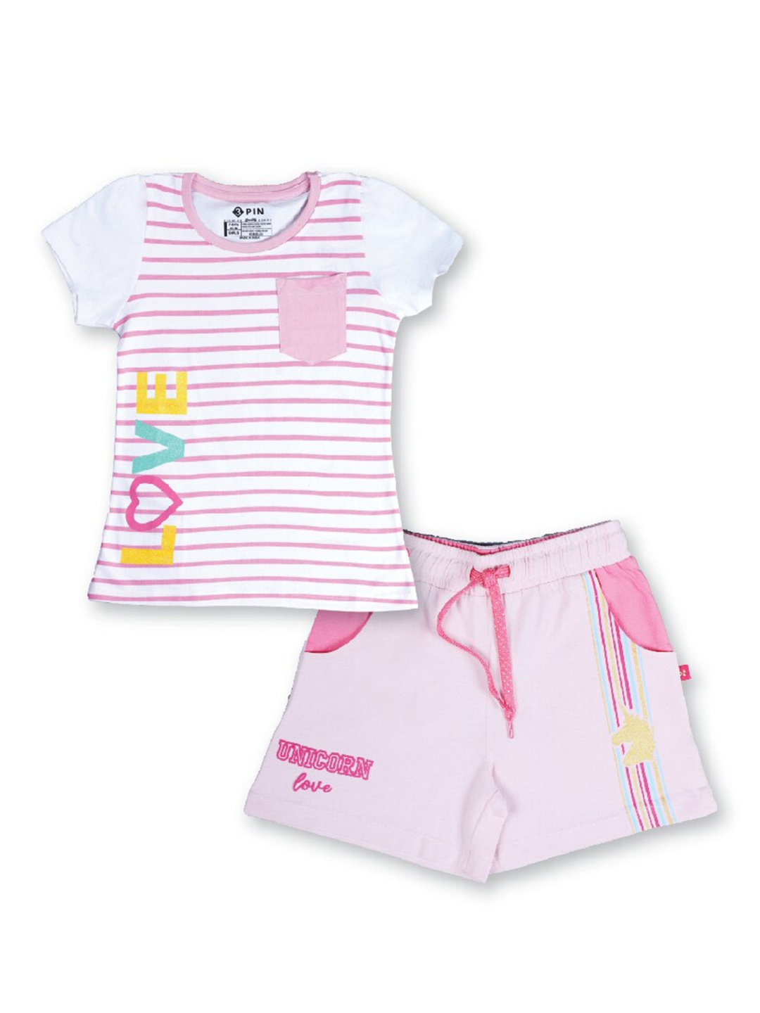 

3PIN Girls Printed Pure Cotton T-shirt with Shorts, White