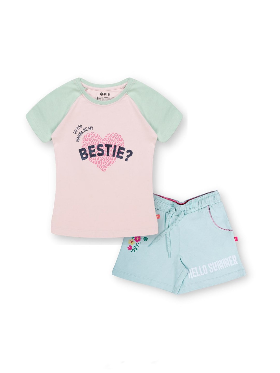 

3PIN Girls Printed Pure Cotton T-shirt With Shorts Set, Pink