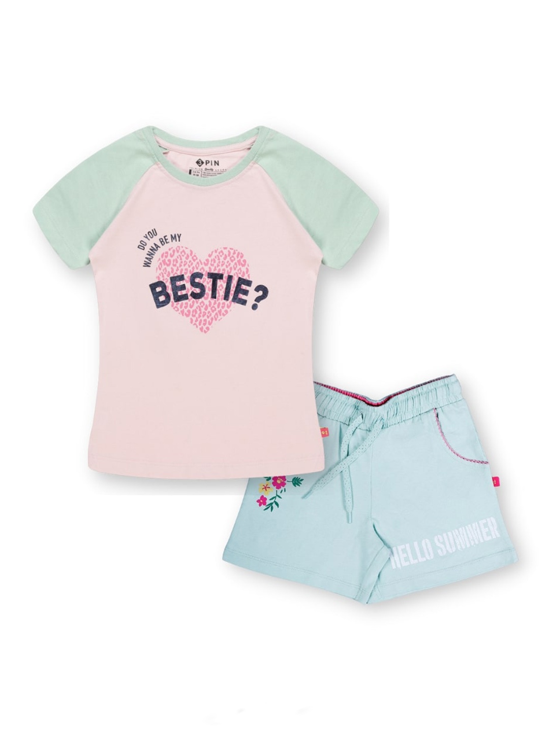 

3PIN Girls Pure Cotton Printed T-Shirt With Shorts, Pink