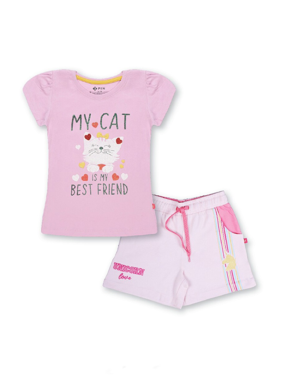 

3PIN Girls Printed Pure Cotton T-shirt with Shorts, Pink
