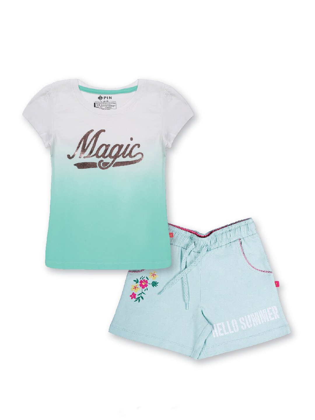 

3PIN Girls Printed Pure Cotton T-shirt with Shorts, White