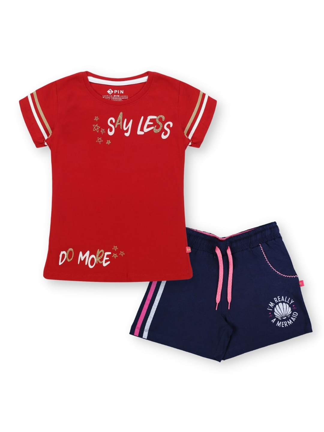

3PIN Girls Printed Pure Cotton T-shirt with Shorts, Red