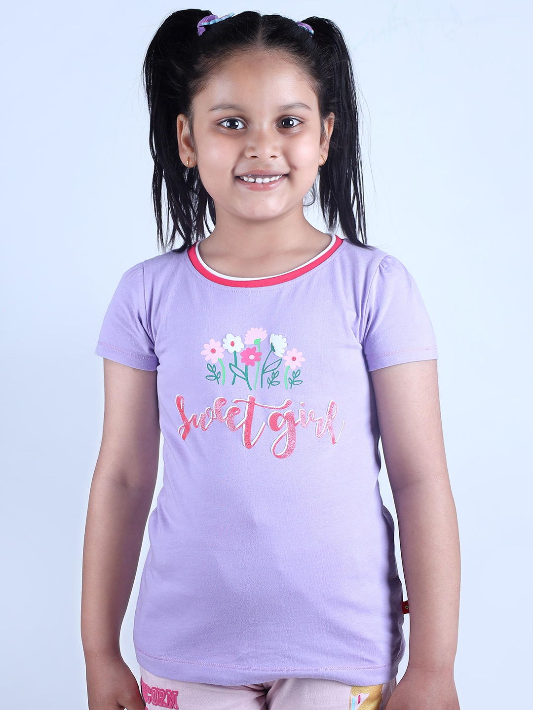 

3PIN Girls Printed Pure Cotton T-shirt with Shorts, Lavender