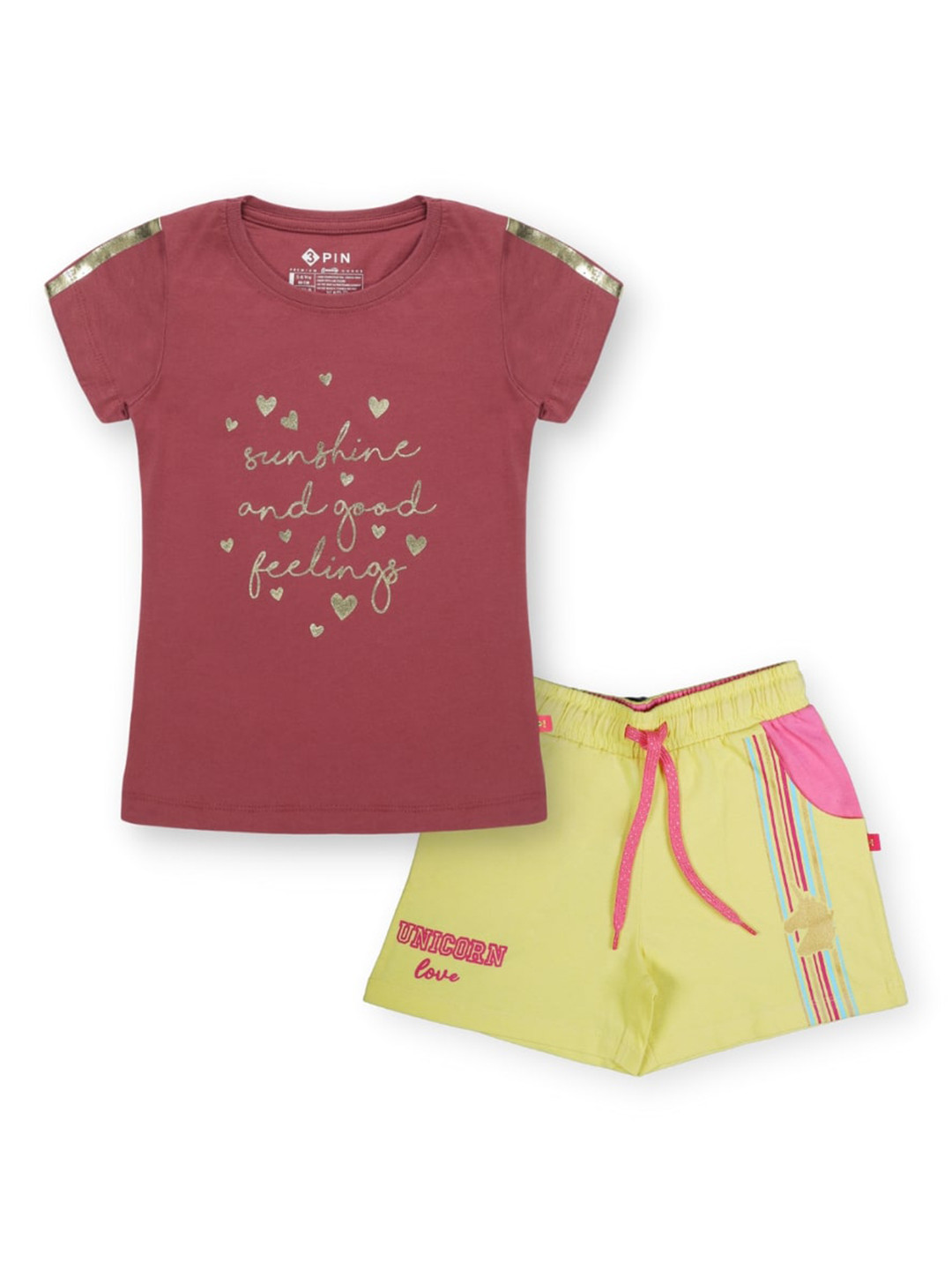 

3PIN Girls Printed Pure Cotton T-shirt with Shorts, Rust