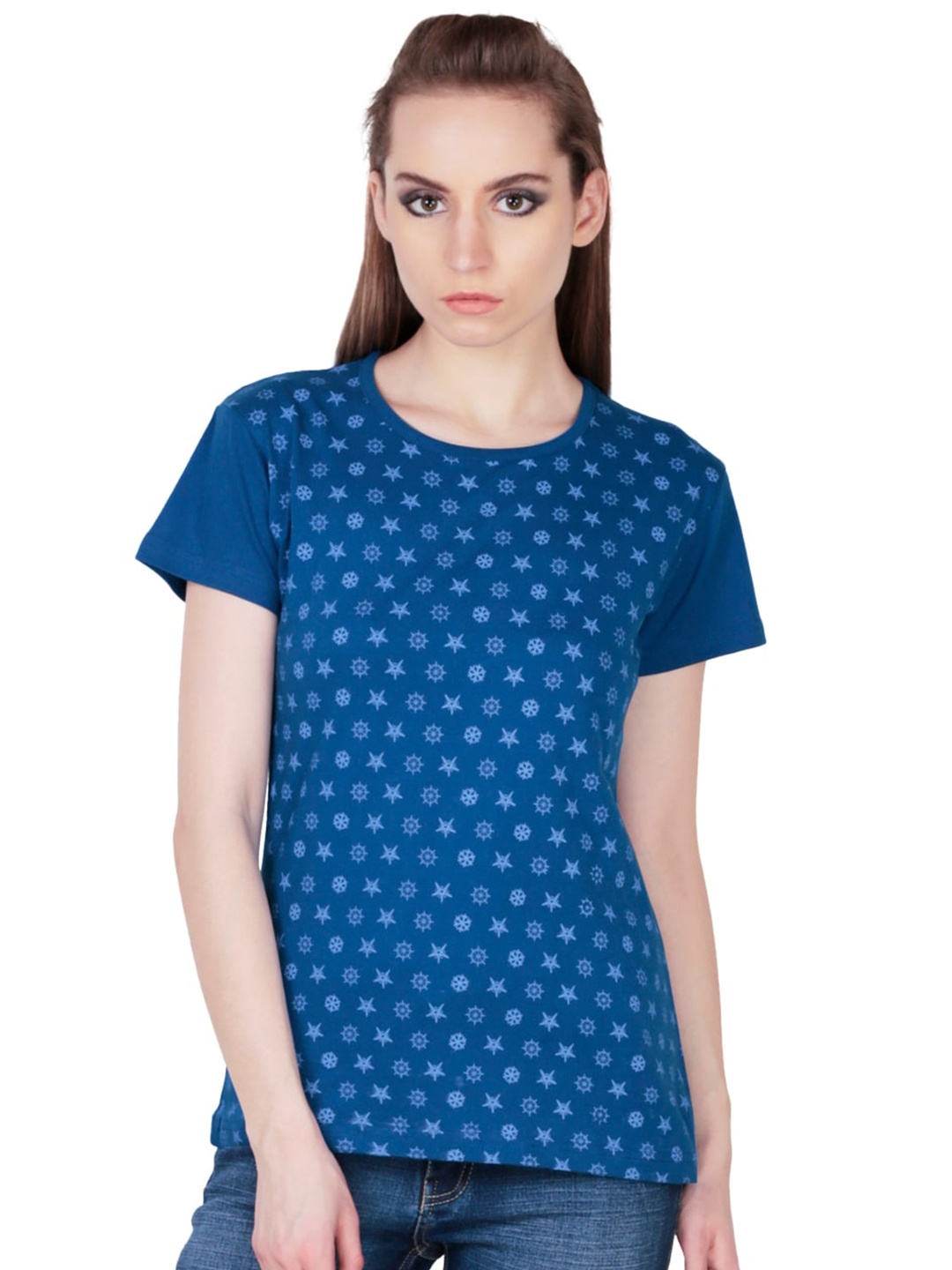 

Fashionable Blue Polka Dot Print Cotton Top