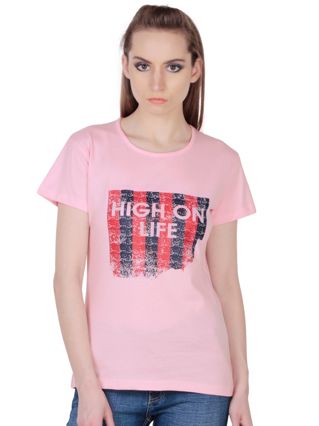 

Fashionable Typography Printed Cotton T-Shirts, Pink